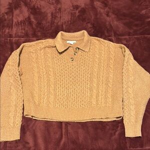 American Eagle Outfitters Tan Cable Knit Crew Neck Sweater